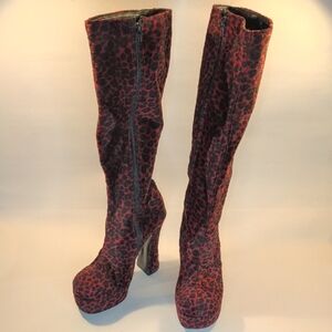 NYLA Knee-high Red Leopard Platform Boots, 9